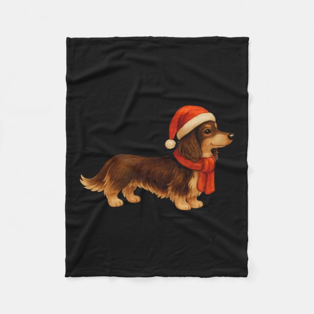 Brown And Tan Christmas Dachshund Santa Hat  Fleece Blanket (Front)
