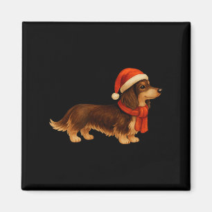 Brown And Tan Christmas Dachshund Santa Hat  Magnet