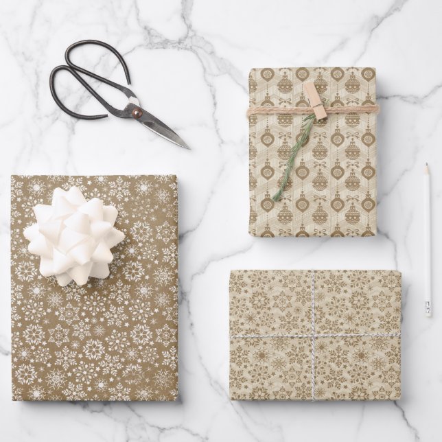Brown and Tan Craft Christmas Wrapping Paper Sheets (Front)
