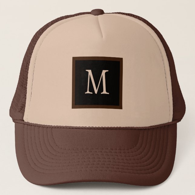 Brown and Tan Custom Single Initial Classic Trucker Hat (Front)