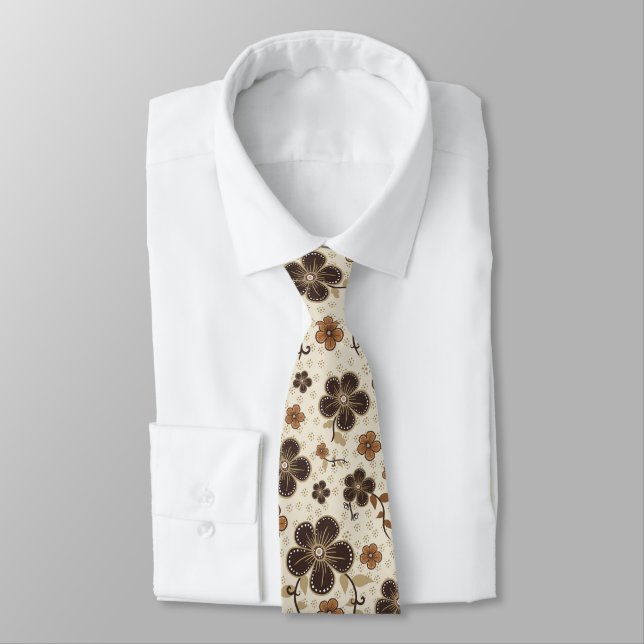 Brown and Tan Faux Embroidery Neck Tie (Tied)