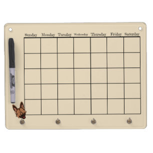 Brown and Tan German Shepherd Dog Calendar Dry Erase Board With Keychain Holder