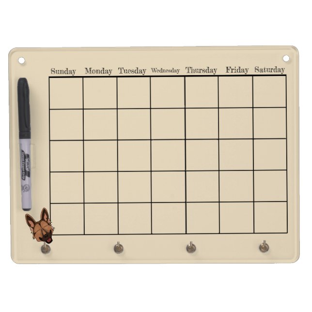 Brown and Tan German Shepherd Dog Calendar Dry Erase Board With Keychain Holder (Front)