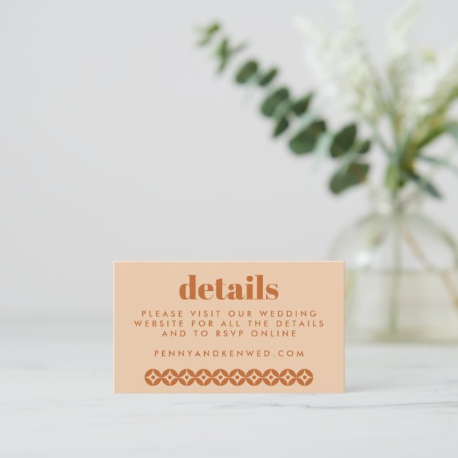 Brown and Tan Mid Mod Chic Wedding Website Enclosure Card (Standing Front)