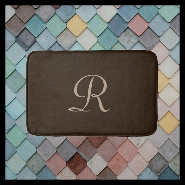 Brown and Tan Monogrammed Plush Bath Mat (Creator Uploaded)