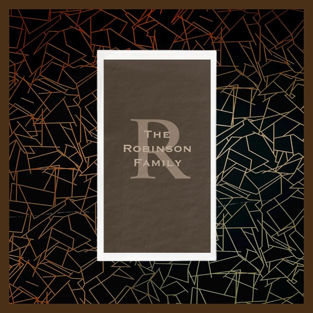 Brown and Tan Name Monogrammed Paper Guest Towel (Creator Uploaded)