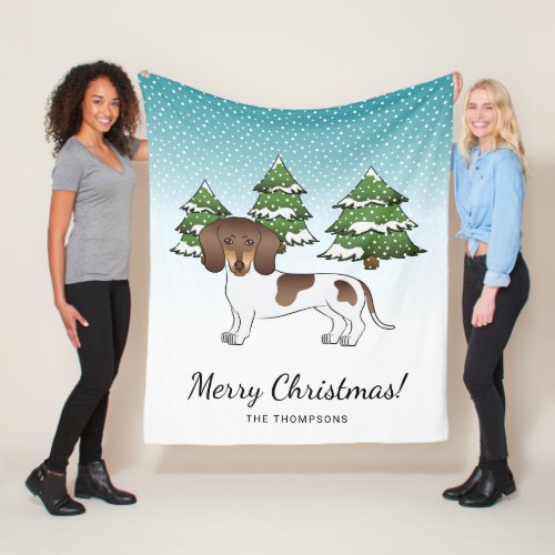 Brown And Tan Pied Short Hair Dachshund In Winter Fleece Blanket