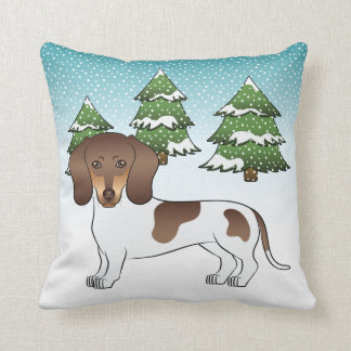 Brown And Tan Pied Short Hair Dachshund In Winter Throw Pillow