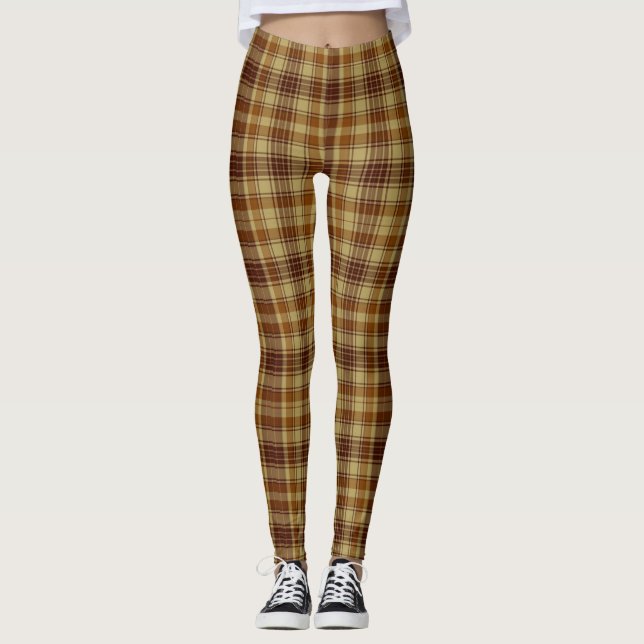 Brown and Tan Winter Plaid Leggings (Front)