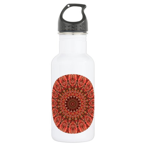 Brown and Tangerine Kiss Mandala Kaleidoscope Stainless Steel Water Bottle