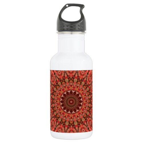 Brown and Tangerine Kiss Mandala Kaleidoscope Stainless Steel Water Bottle