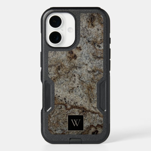 Brown and Taupe Polished Granite Monogrammed Otterbox iPhone Case (Back)