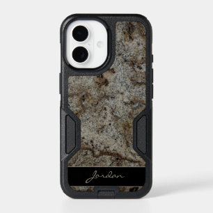Brown and Taupe Polished Granite Name iPhone 17 Case