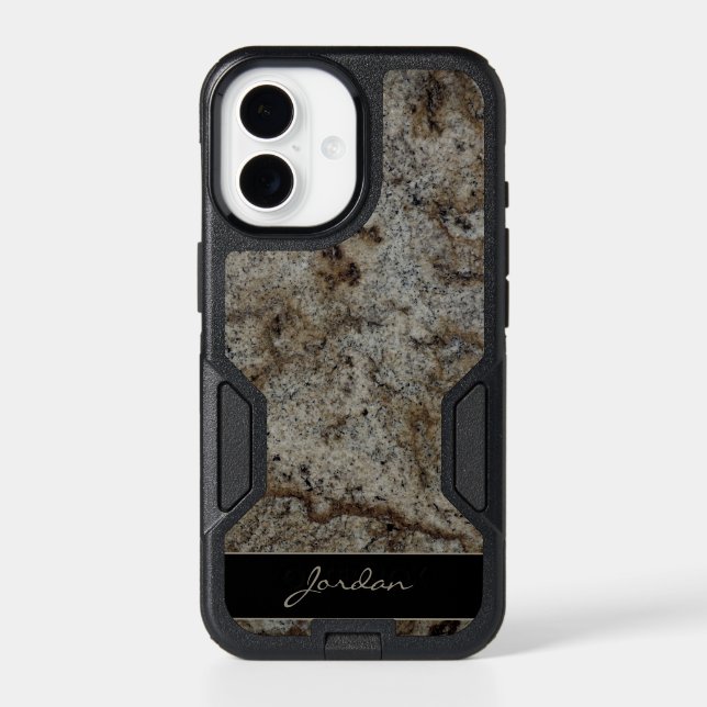 Brown and Taupe Polished Granite Name Otterbox iPhone Case (Back)