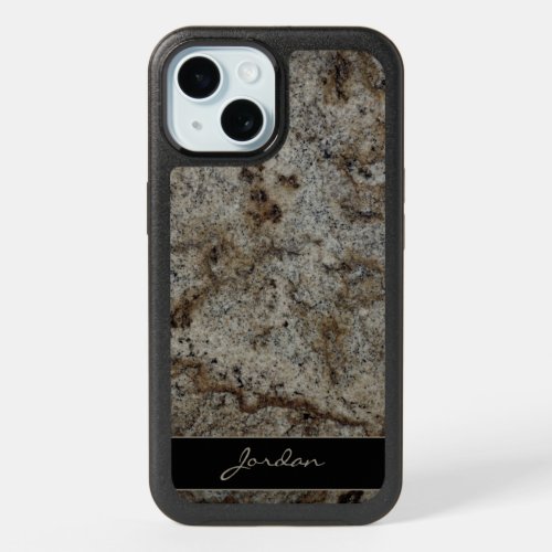 Brown and Taupe Polished Granite Name iPhone 15 Case