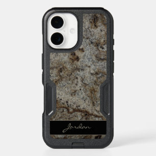 Brown and Taupe Polished Granite Name iPhone 16 Case