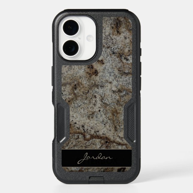 Brown and Taupe Polished Granite Name Otterbox iPhone Case (Back)