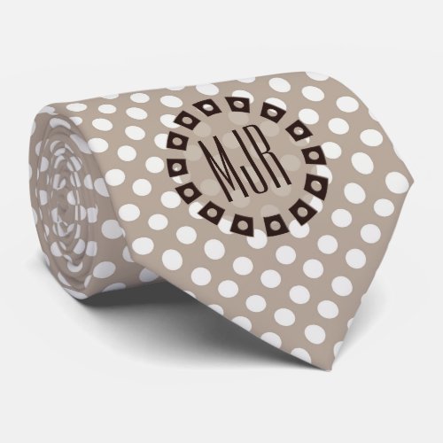 Brown and Taupe Polka Dot with Monogram Tie