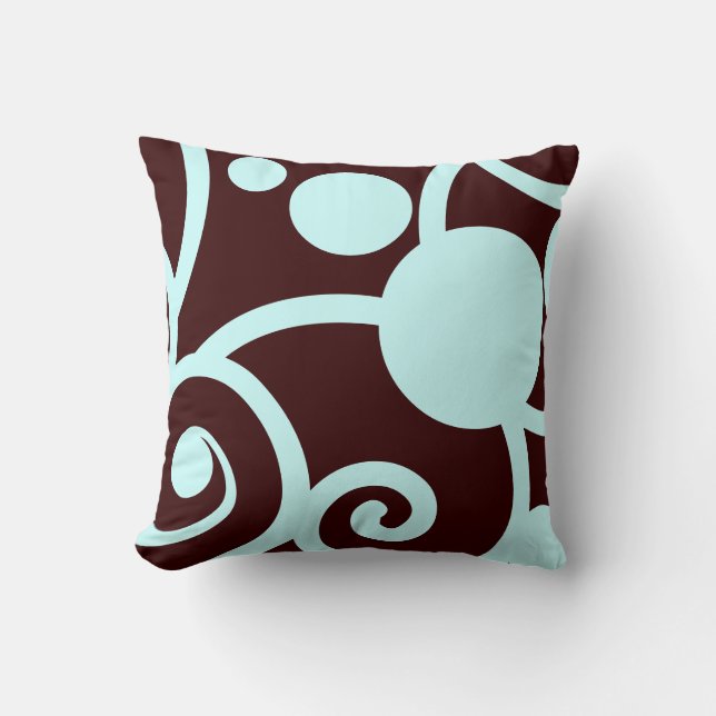 brown and teal blue abstract pattern pillow (Front)