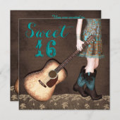 Brown and Teal Blue Cowgirl Sweet Sixteen Party Invitation (Front/Back)