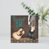 Brown and Teal Blue Cowgirl Sweet Sixteen Party Invitation (Standing Front)