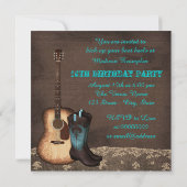 Brown and Teal Blue Cowgirl Sweet Sixteen Party Invitation (Back)