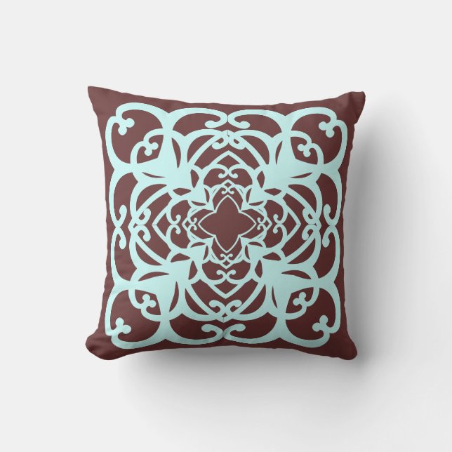 Brown and teal decrorative pillow (Front)