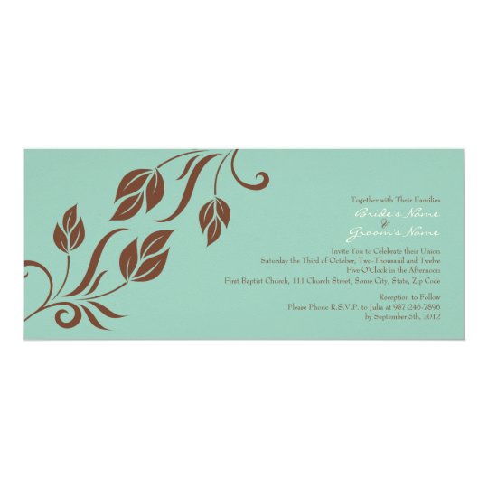 Brown and Teal Floral Leaves Wedding Invitation