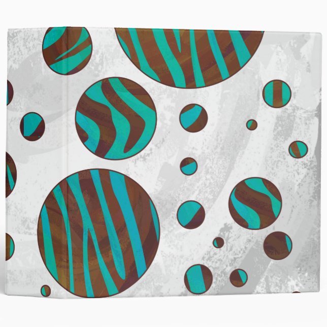 Brown and Teal Polka Dot Zebra 3 Ring Binder (Front/Spine)