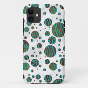 Brown and Teal Polka Dot Zebra iPhone 11 Case