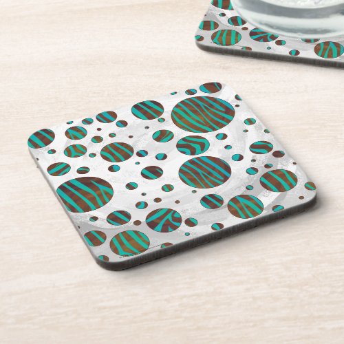 Brown and Teal Polka Dot Zebra Coaster