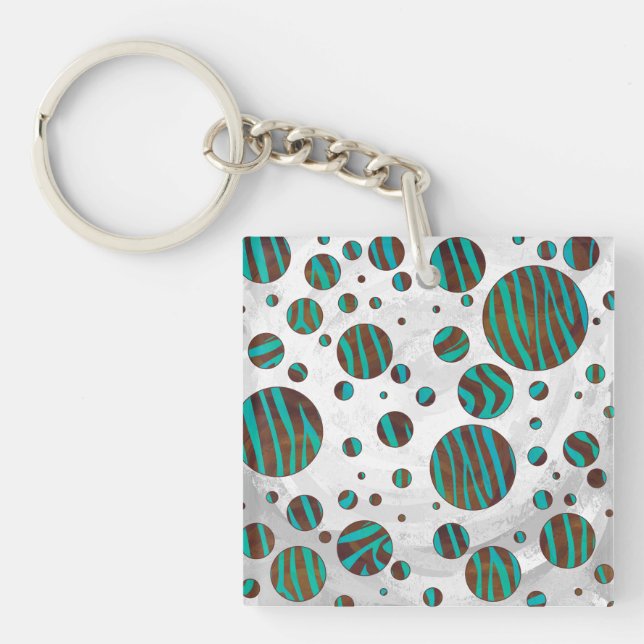 Brown and Teal Polka Dot Zebra Keychain (Front)