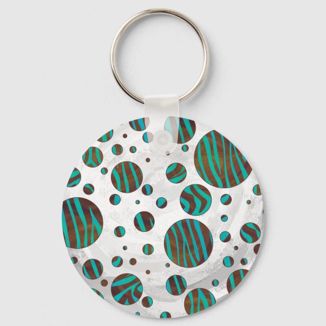 Brown and Teal Polka Dot Zebra Keychain (Front)