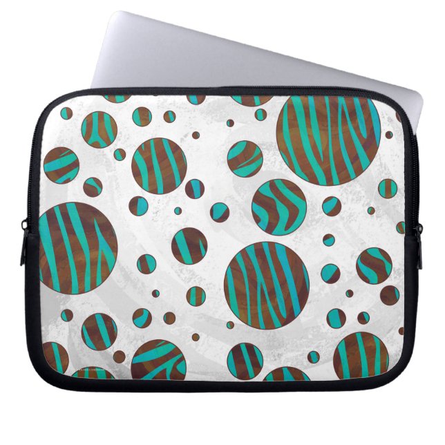 Brown and Teal Polka Dot Zebra Laptop Sleeve (Front)