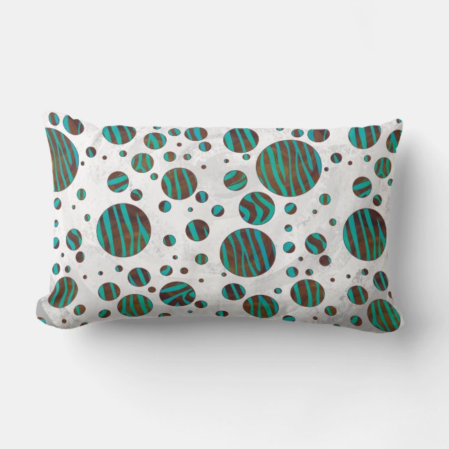 Brown and Teal Polka Dot Zebra Lumbar Pillow (Front)