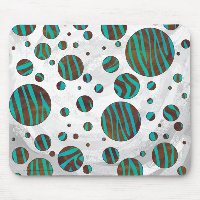 Brown and Teal Polka Dot Zebra Mouse Pad (Front)