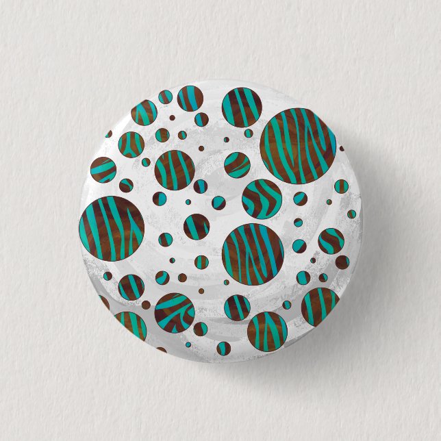 Brown and Teal Polka Dot Zebra Pinback Button (Front)