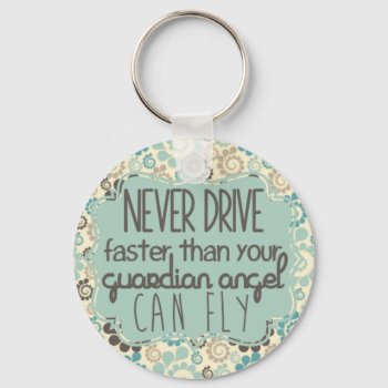 Brown And Teal Retro Guardian Angel Keychain by LittleMissDesigns at Zazzle