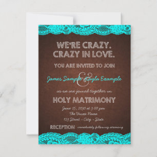 Brown and Teal Rustic Country Wedding Invitation