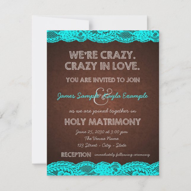 Brown and Teal Rustic Country Wedding Invitation (Front)