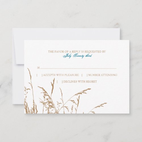 Brown and Teal Sea Grass Beach Wedding rsvp