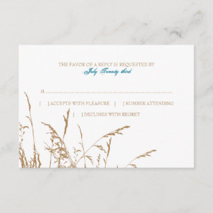 Brown and Teal Sea Grass Beach Wedding rsvp Card