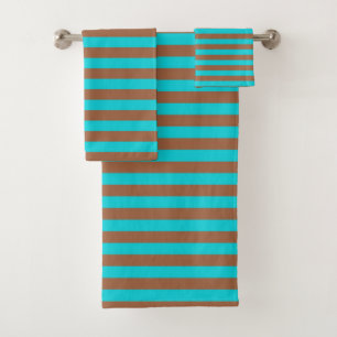 Brown and Teal Stripes Bath Towel Set