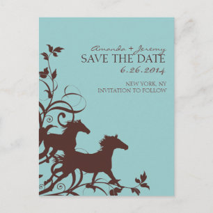 Brown and Teal Wild Horses  Save the Date Announcement Postcard