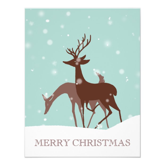 Brown and Teal Winter Deer in Snow Custom Announcements