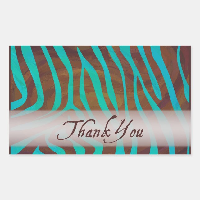 Brown and Teal Zebra Pattern Thank You Rectangular Sticker (Front)