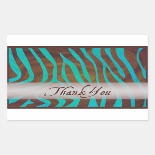 Brown and Teal Zebra Pattern Thank You Rectangular Sticker