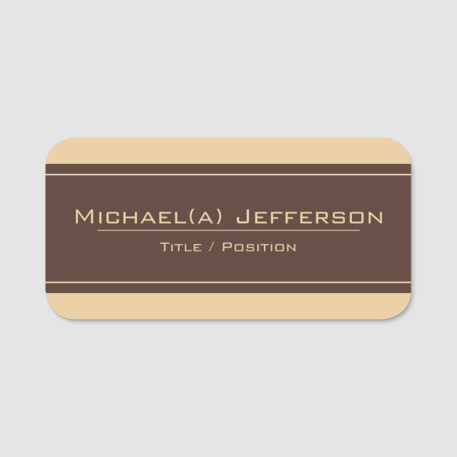 Brown and Trendy Tan Modern Look Name Tag (Front)
