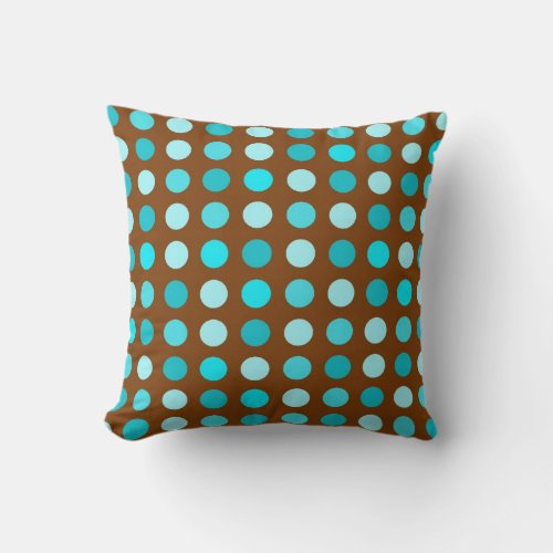 Brown and Turquoise Polka Dot Throw Pillow