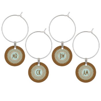 Brown And Turquoise Zigzag Starburst Wine Glass Charm by anuradesignstudio at Zazzle